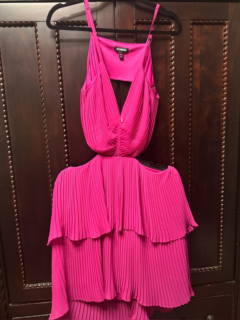 Express Fuchsia Pleated High-Low Cutout Dress